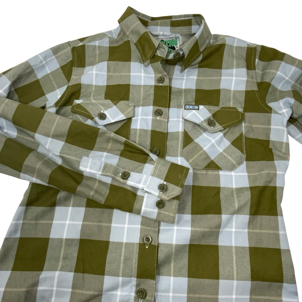 DIXXON Flannel Shirt Womens Medium Green Plaid Astoria Form Function Long Sleeve - Picture 4 of 14